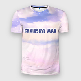 Мужская футболка 3D Slim с принтом Chainsaw Man sky clouds в Курске, 100% полиэстер с улучшенными характеристиками | приталенный силуэт, круглая горловина, широкие плечи, сужается к линии бедра | 