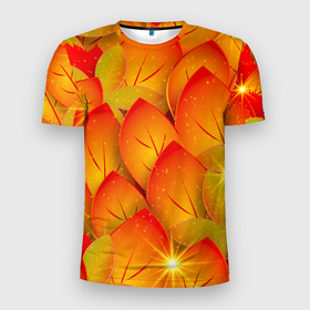 Мужская футболка 3D Slim с принтом Осенние желтые листья в Кировске, 100% полиэстер с улучшенными характеристиками | приталенный силуэт, круглая горловина, широкие плечи, сужается к линии бедра | 