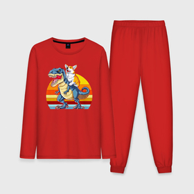 Мужская пижама хлопок (с лонгсливом) с принтом Корги верхом на тираннозавре ,  |  | 