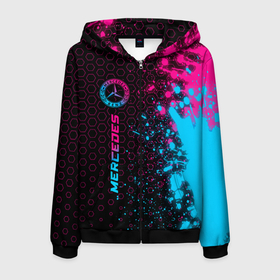 Мужская толстовка 3D на молнии с принтом Mercedes   neon gradient: по вертикали в городе Новоалтайск, 100% полиэстер | длина до линии бедра, манжеты и пояс оформлены мягкой тканевой резинкой, двухслойный капюшон со шнурком для регулировки, спереди молния, по бокам два кармана | 