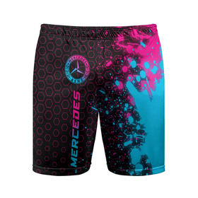 Мужские шорты спортивные с принтом Mercedes   neon gradient: по вертикали в Тюмени,  |  | 