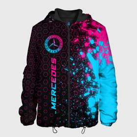 Мужская куртка 3D с принтом Mercedes   neon gradient: по вертикали в городе Новоалтайск, ткань верха — 100% полиэстер, подклад — флис | прямой крой, подол и капюшон оформлены резинкой с фиксаторами, два кармана без застежек по бокам, один большой потайной карман на груди. Карман на груди застегивается на липучку | 