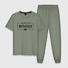 Мужская пижама хлопок с принтом Battlefield gaming champion: рамка с лого и джойстиком , 100% хлопок | брюки и футболка прямого кроя, без карманов, на брюках мягкая резинка на поясе и по низу штанин
 | 