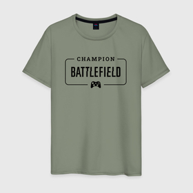 Мужская футболка хлопок с принтом Battlefield gaming champion: рамка с лого и джойстиком в Екатеринбурге, 100% хлопок | прямой крой, круглый вырез горловины, длина до линии бедер, слегка спущенное плечо. | Тематика изображения на принте: 