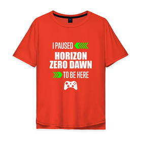 Мужская футболка хлопок Oversize с принтом I paused Horizon Zero Dawn to be here с зелеными стрелками в Тюмени, 100% хлопок | свободный крой, круглый ворот, “спинка” длиннее передней части | 