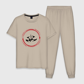 Мужская пижама хлопок с принтом Символ Hitman и красная краска вокруг в Тюмени, 100% хлопок | брюки и футболка прямого кроя, без карманов, на брюках мягкая резинка на поясе и по низу штанин
 | Тематика изображения на принте: 