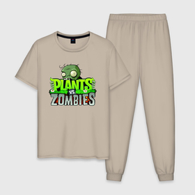 Мужская пижама хлопок с принтом Plants vs Zombies   Logotype в Белгороде, 100% хлопок | брюки и футболка прямого кроя, без карманов, на брюках мягкая резинка на поясе и по низу штанин
 | 