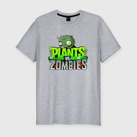 Мужская футболка хлопок Slim с принтом Plants vs Zombies   Logotype в Тюмени, 92% хлопок, 8% лайкра | приталенный силуэт, круглый вырез ворота, длина до линии бедра, короткий рукав | Тематика изображения на принте: 