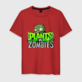 Мужская футболка хлопок с принтом Plants vs Zombies   Logotype в Санкт-Петербурге, 100% хлопок | прямой крой, круглый вырез горловины, длина до линии бедер, слегка спущенное плечо. | 