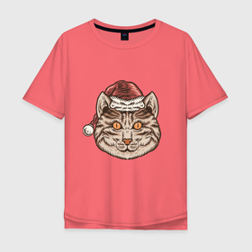 Мужская футболка хлопок Oversize с принтом Новогодний кот 2023 в Курске, 100% хлопок | свободный крой, круглый ворот, “спинка” длиннее передней части | 