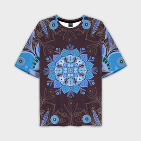 Мужская футболка OVERSIZE 3D с принтом Мандала цветок Голубая снежинка в Курске,  |  | 