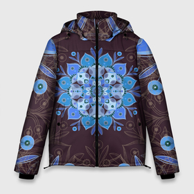 Мужская зимняя куртка 3D с принтом Мандала цветок Голубая снежинка в Курске, верх — 100% полиэстер; подкладка — 100% полиэстер; утеплитель — 100% полиэстер | длина ниже бедра, свободный силуэт Оверсайз. Есть воротник-стойка, отстегивающийся капюшон и ветрозащитная планка. 

Боковые карманы с листочкой на кнопках и внутренний карман на молнии. | 