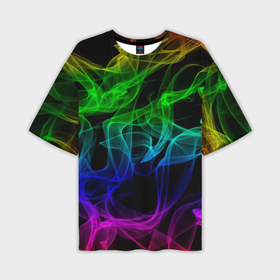 Мужская футболка OVERSIZE 3D с принтом Разноцветный неоновый дым в Екатеринбурге,  |  | 