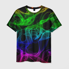 Мужская футболка 3D с принтом Разноцветный неоновый дым в Курске, 100% полиэфир | прямой крой, круглый вырез горловины, длина до линии бедер | 