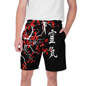 Мужские шорты 3D с принтом Сакура в цвету в Тюмени,  полиэстер 100% | прямой крой, два кармана без застежек по бокам. Мягкая трикотажная резинка на поясе, внутри которой широкие завязки. Длина чуть выше колен | 