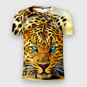 Мужская футболка 3D Slim с принтом Индийский леопард в Санкт-Петербурге, 100% полиэстер с улучшенными характеристиками | приталенный силуэт, круглая горловина, широкие плечи, сужается к линии бедра | 