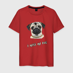 Мужская футболка хлопок с принтом i miss my dog в Петрозаводске, 100% хлопок | прямой крой, круглый вырез горловины, длина до линии бедер, слегка спущенное плечо. | 
