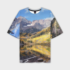 Мужская футболка OVERSIZE 3D с принтом Красивая река между гор в Новосибирске,  |  | 