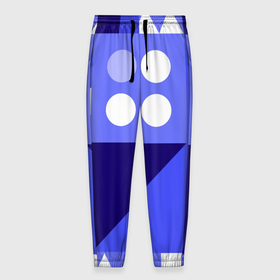 Мужские брюки 3D с принтом Геометрические синие, фиолетовые и белые фигуры в Кировске, 100% полиэстер | манжеты по низу, эластичный пояс регулируется шнурком, по бокам два кармана без застежек, внутренняя часть кармана из мелкой сетки | 
