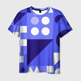 Мужская футболка 3D с принтом Геометрические синие, фиолетовые и белые фигуры в Санкт-Петербурге, 100% полиэфир | прямой крой, круглый вырез горловины, длина до линии бедер | 