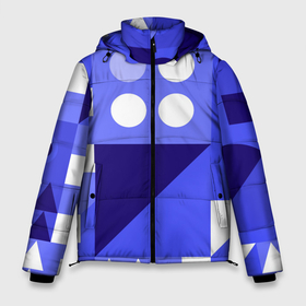 Мужская зимняя куртка 3D с принтом Геометрические синие, фиолетовые и белые фигуры в Екатеринбурге, верх — 100% полиэстер; подкладка — 100% полиэстер; утеплитель — 100% полиэстер | длина ниже бедра, свободный силуэт Оверсайз. Есть воротник-стойка, отстегивающийся капюшон и ветрозащитная планка. 

Боковые карманы с листочкой на кнопках и внутренний карман на молнии. | 