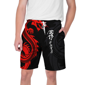 Мужские шорты 3D с принтом Японский дракон в Тюмени,  полиэстер 100% | прямой крой, два кармана без застежек по бокам. Мягкая трикотажная резинка на поясе, внутри которой широкие завязки. Длина чуть выше колен | 