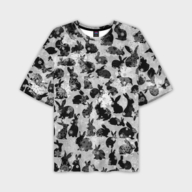 Мужская футболка OVERSIZE 3D с принтом Черные новогодние кролики в Белгороде,  |  | 