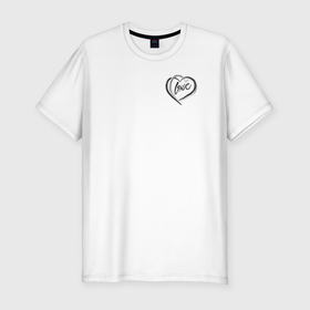 Мужская футболка хлопок Slim с принтом Надпись LOVE в сердечке   минимализм , 92% хлопок, 8% лайкра | приталенный силуэт, круглый вырез ворота, длина до линии бедра, короткий рукав | 