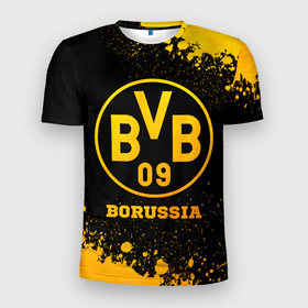Мужская футболка 3D Slim с принтом Borussia   gold gradient в Санкт-Петербурге, 100% полиэстер с улучшенными характеристиками | приталенный силуэт, круглая горловина, широкие плечи, сужается к линии бедра | 