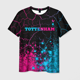 Мужская футболка 3D с принтом Tottenham   neon gradient: символ сверху в Тюмени, 100% полиэфир | прямой крой, круглый вырез горловины, длина до линии бедер | 