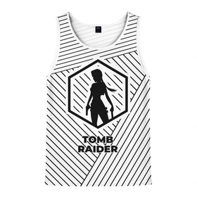 Мужская майка 3D с принтом Символ Tomb Raider на светлом фоне с полосами в Белгороде, 100% полиэстер | круглая горловина, приталенный силуэт, длина до линии бедра. Пройма и горловина окантованы тонкой бейкой | Тематика изображения на принте: 