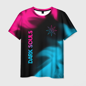 Мужская футболка 3D с принтом Dark Souls   neon gradient: надпись, символ в Санкт-Петербурге, 100% полиэфир | прямой крой, круглый вырез горловины, длина до линии бедер | Тематика изображения на принте: 