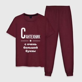 Мужская пижама хлопок с принтом Сантехник с очень большой буквы в Петрозаводске, 100% хлопок | брюки и футболка прямого кроя, без карманов, на брюках мягкая резинка на поясе и по низу штанин
 | 