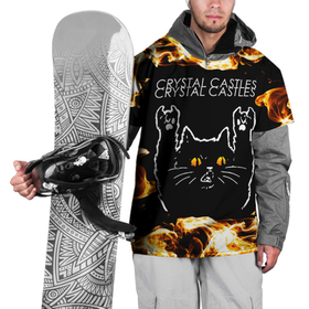 Накидка на куртку 3D с принтом Crystal Castles рок кот и огонь , 100% полиэстер |  | 