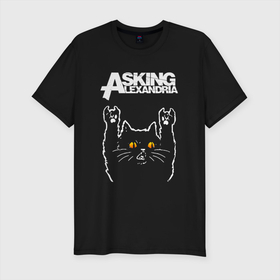 Мужская футболка хлопок Slim с принтом Asking Alexandria rock cat , 92% хлопок, 8% лайкра | приталенный силуэт, круглый вырез ворота, длина до линии бедра, короткий рукав | 