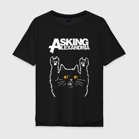 Мужская футболка хлопок Oversize с принтом Asking Alexandria rock cat , 100% хлопок | свободный крой, круглый ворот, “спинка” длиннее передней части | Тематика изображения на принте: 