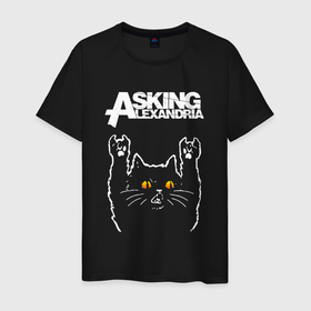 Мужская футболка хлопок с принтом Asking Alexandria rock cat в Новосибирске, 100% хлопок | прямой крой, круглый вырез горловины, длина до линии бедер, слегка спущенное плечо. | Тематика изображения на принте: 