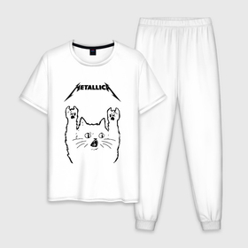 Мужская пижама хлопок с принтом Metallica   rock cat в Екатеринбурге, 100% хлопок | брюки и футболка прямого кроя, без карманов, на брюках мягкая резинка на поясе и по низу штанин
 | 