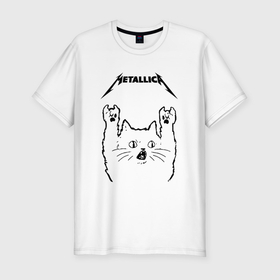 Мужская футболка хлопок Slim с принтом Metallica   rock cat в Екатеринбурге, 92% хлопок, 8% лайкра | приталенный силуэт, круглый вырез ворота, длина до линии бедра, короткий рукав | 