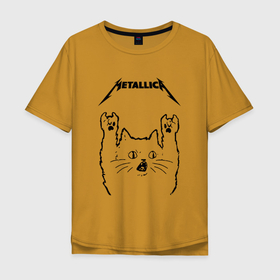 Мужская футболка хлопок Oversize с принтом Metallica   rock cat в Белгороде, 100% хлопок | свободный крой, круглый ворот, “спинка” длиннее передней части | 
