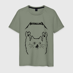 Мужская футболка хлопок с принтом Metallica   rock cat в Белгороде, 100% хлопок | прямой крой, круглый вырез горловины, длина до линии бедер, слегка спущенное плечо. | 