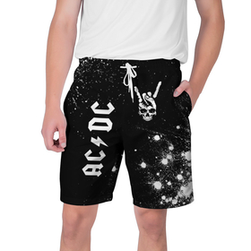 Мужские шорты 3D с принтом AC DC и рок символ на темном фоне в Санкт-Петербурге,  полиэстер 100% | прямой крой, два кармана без застежек по бокам. Мягкая трикотажная резинка на поясе, внутри которой широкие завязки. Длина чуть выше колен | 