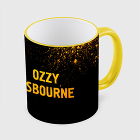 Кружка с полной запечаткой с принтом Ozzy Osbourne   gold gradient: надпись и символ в Санкт-Петербурге, керамика | ёмкость 330 мл | Тематика изображения на принте: 