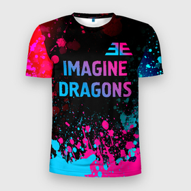 Мужская футболка 3D Slim с принтом Imagine Dragons   neon gradient: символ сверху в Курске, 100% полиэстер с улучшенными характеристиками | приталенный силуэт, круглая горловина, широкие плечи, сужается к линии бедра | 