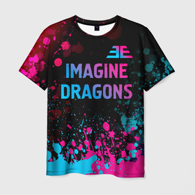 Мужская футболка 3D с принтом Imagine Dragons   neon gradient: символ сверху в Курске, 100% полиэфир | прямой крой, круглый вырез горловины, длина до линии бедер | 