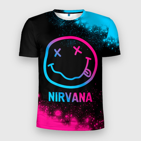 Мужская футболка 3D Slim с принтом Nirvana   neon gradient в Тюмени, 100% полиэстер с улучшенными характеристиками | приталенный силуэт, круглая горловина, широкие плечи, сужается к линии бедра | Тематика изображения на принте: 