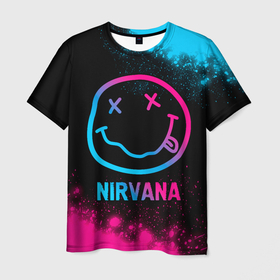 Мужская футболка 3D с принтом Nirvana   neon gradient в Тюмени, 100% полиэфир | прямой крой, круглый вырез горловины, длина до линии бедер | Тематика изображения на принте: 