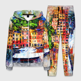 Мужской костюм 3D с принтом Картина красочный город в Белгороде, 100% полиэстер | Манжеты и пояс оформлены тканевой резинкой, двухслойный капюшон со шнурком для регулировки, карманы спереди | 