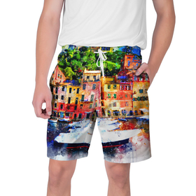 Мужские шорты 3D с принтом Картина красочный город в Белгороде,  полиэстер 100% | прямой крой, два кармана без застежек по бокам. Мягкая трикотажная резинка на поясе, внутри которой широкие завязки. Длина чуть выше колен | 