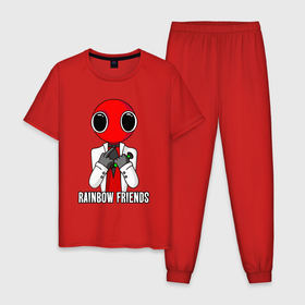Мужская пижама хлопок с принтом Радужные друзья   Красный в Екатеринбурге, 100% хлопок | брюки и футболка прямого кроя, без карманов, на брюках мягкая резинка на поясе и по низу штанин
 | 